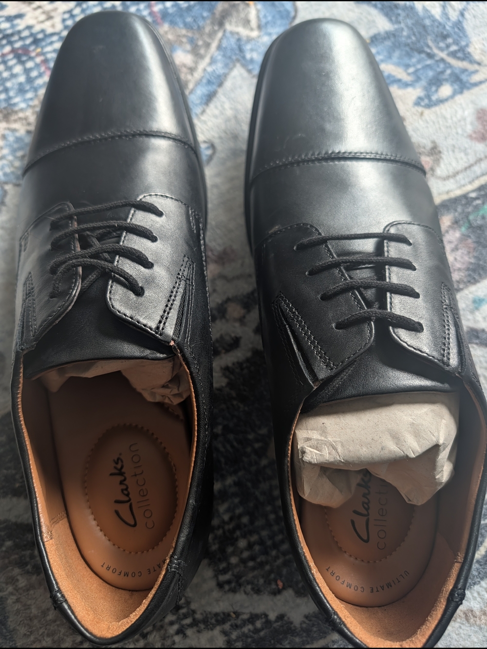 Clarks Black Leather Men's Cap-Toe Oxfords